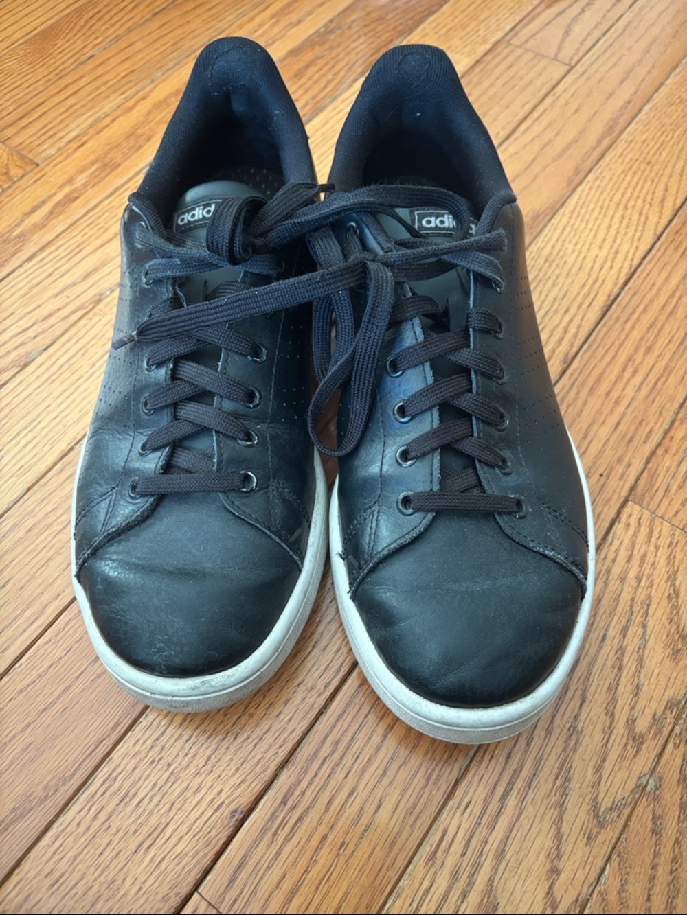adidas Black Leather Sneakers with White Sole